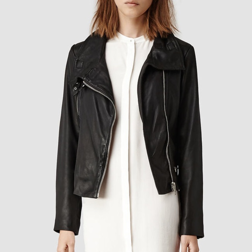 Allsaints bales biker black leather jacket 00
